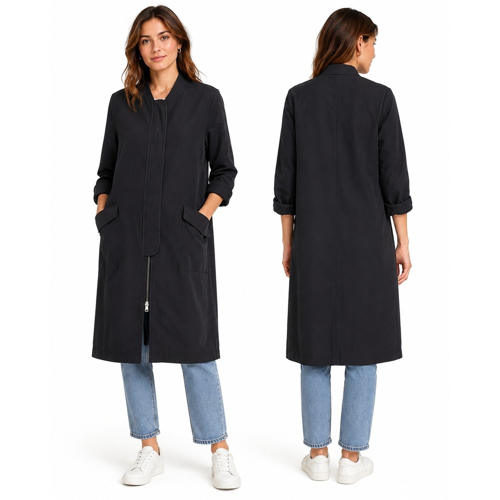 Cupcakes and Cashmere Womens Bomber Duster Large Black Excellent Tencel Longline